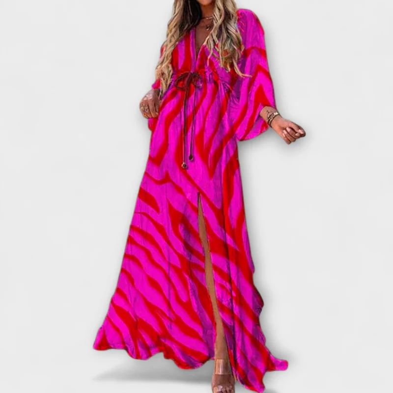 Aurina – Fließendes Maxikleid mit künstlerischem Print
