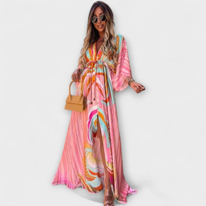 Aurina – Fließendes Maxikleid mit künstlerischem Print