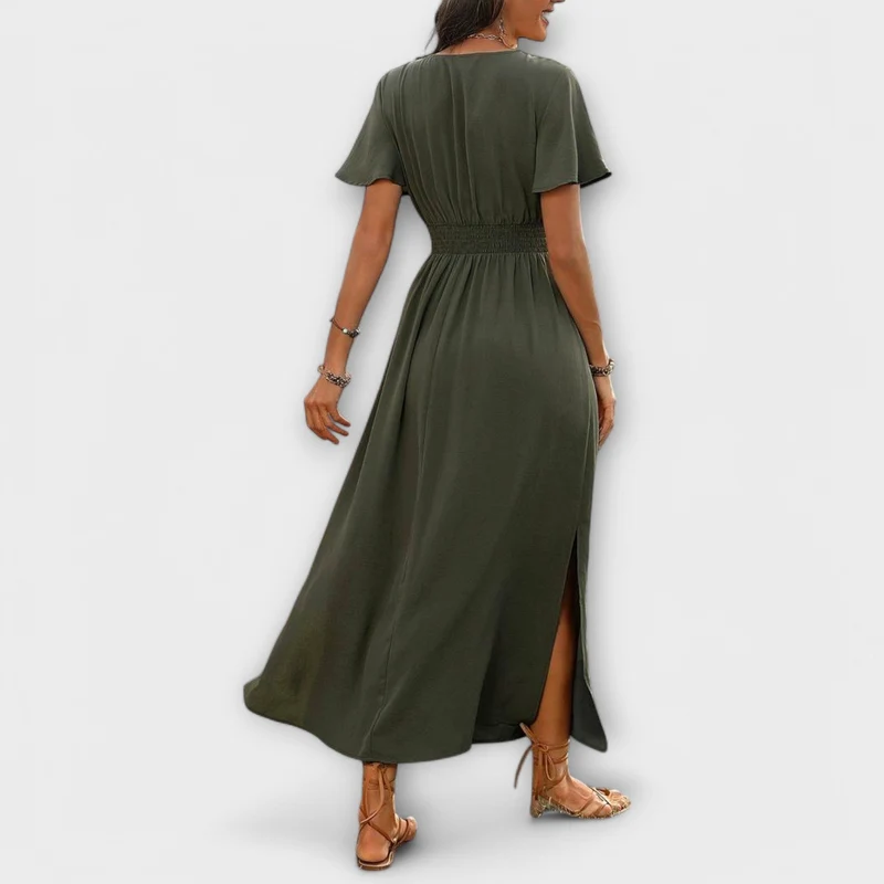 Alvera – Maxikleid mit Wickeleffekt und Seitenschlitz