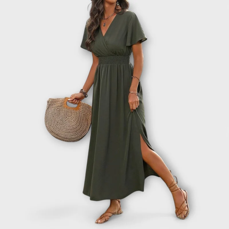 Alvera – Maxikleid mit Wickeleffekt und Seitenschlitz