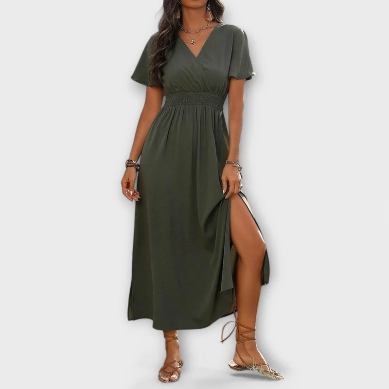 Alvera – Maxikleid mit Wickeleffekt und Seitenschlitz