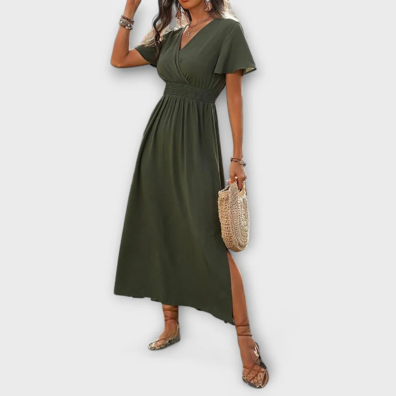 Alvera – Maxikleid mit Wickeleffekt und Seitenschlitz