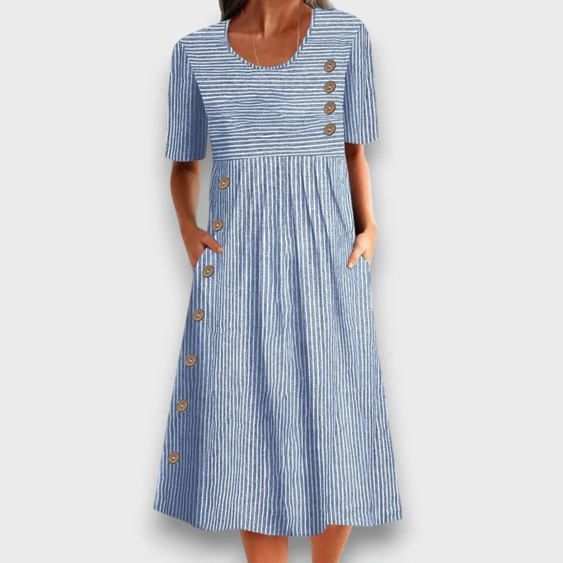 Lioraine – Gestreiftes Midikleid mit Knopfdetails