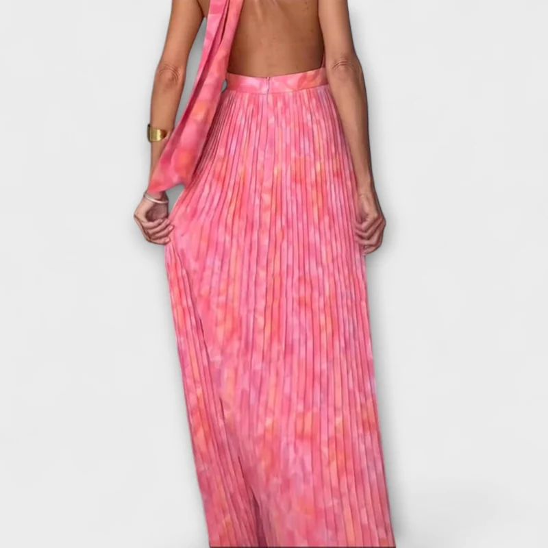 Seraphina - Schickes Halter Neck V-Ausschnitt Plissiertes Maxikleid