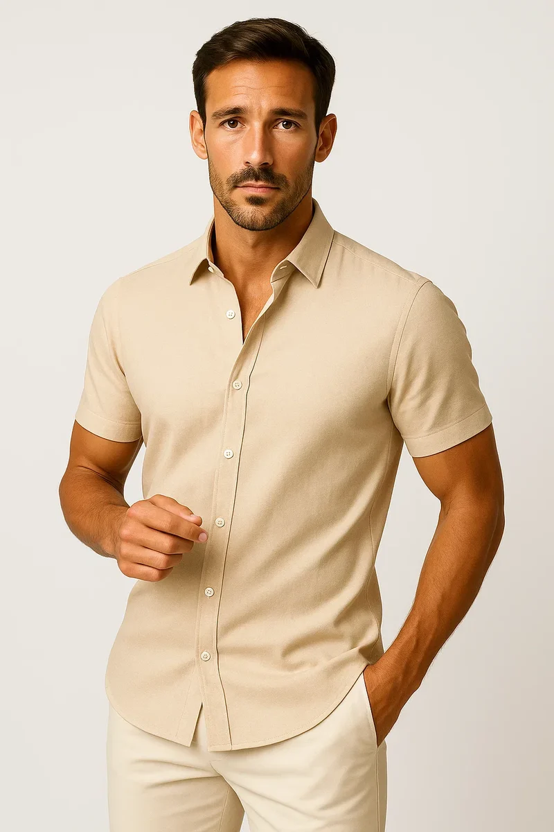 Tailored Kurzarmhemd mit Knopfleiste