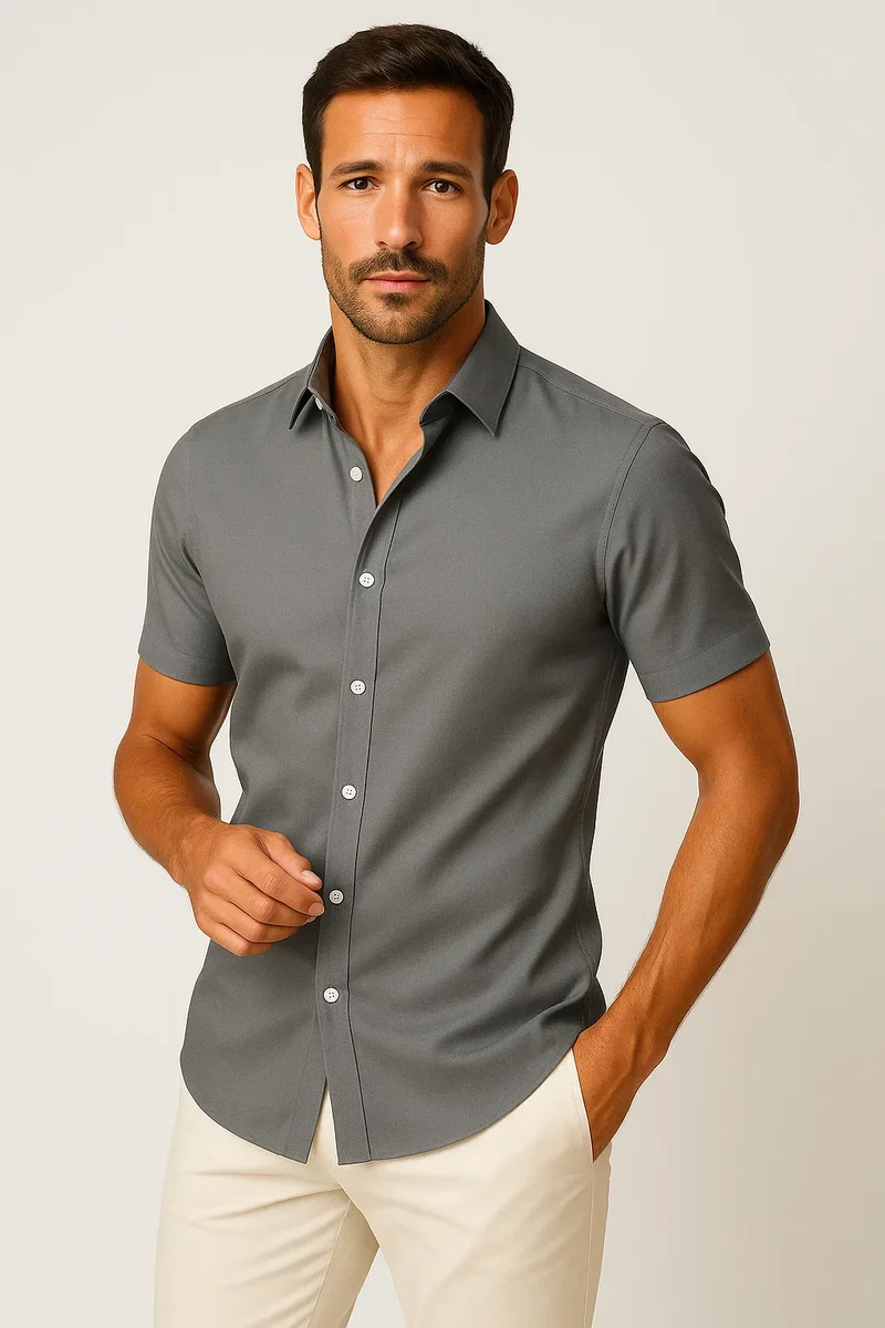 Tailored Kurzarmhemd mit Knopfleiste