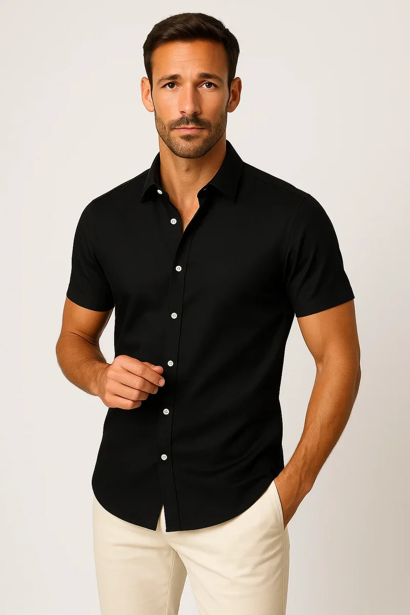 Tailored Kurzarmhemd mit Knopfleiste