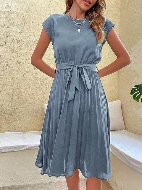 Kurzärmeliges plissiertes lässiges Minikleid