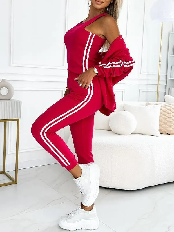 Dreiteiliges Set aus Top, Baseballjacke und hose