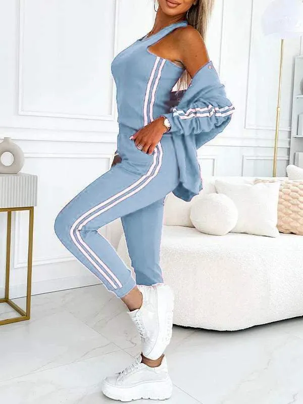 Dreiteiliges Set aus Top, Baseballjacke und hose