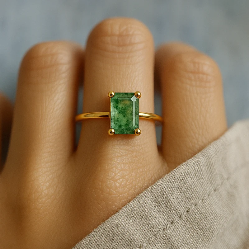 Natürlicher Moosachat Ring