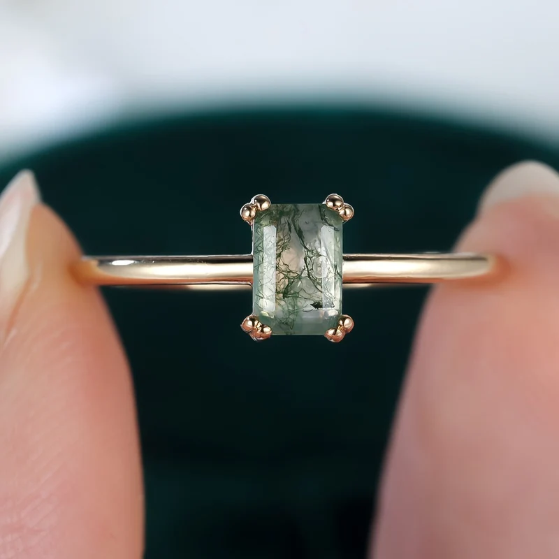 Natürlicher Moosachat Ring