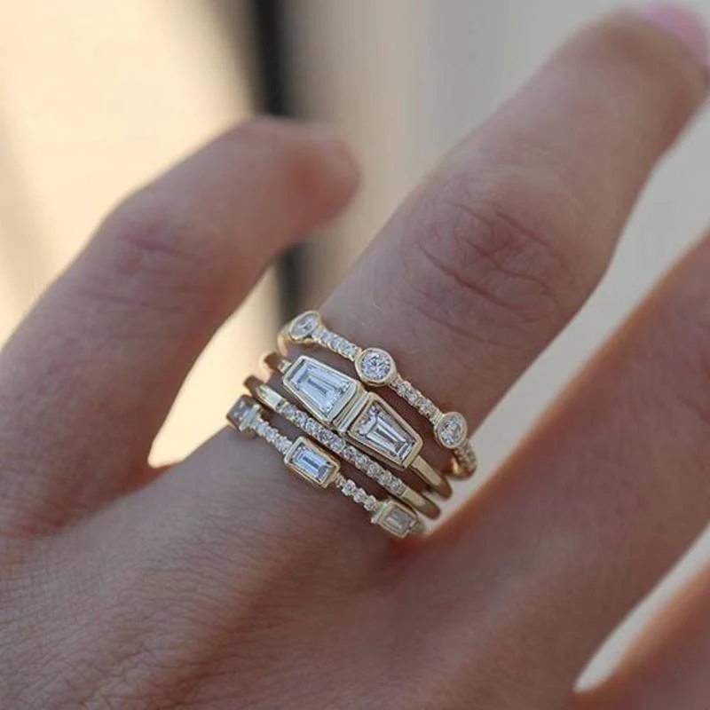 Vintage Gold-Zirkonia-Ring-Set