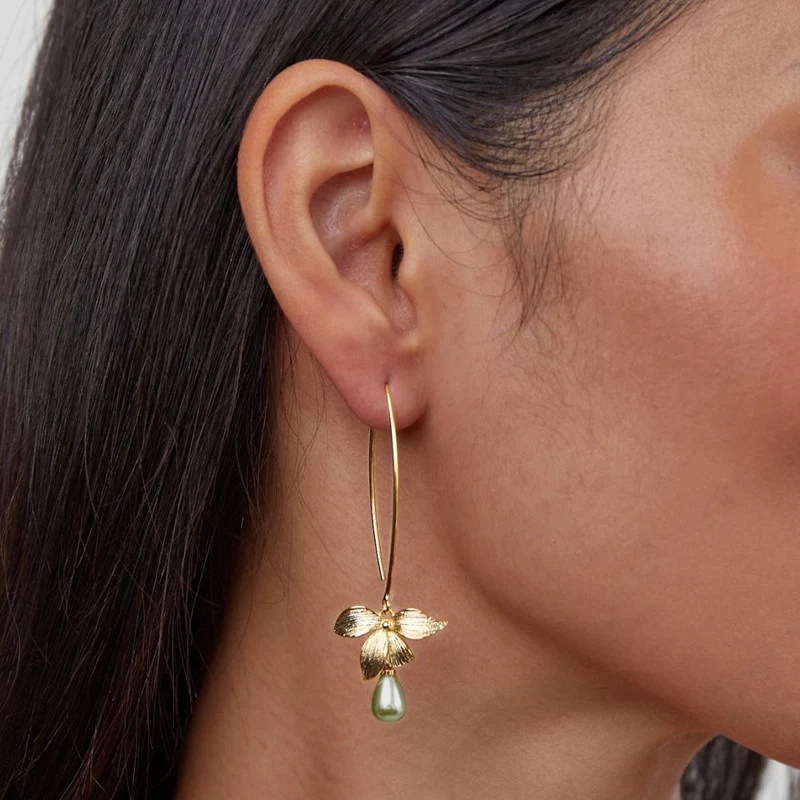Jade Perle & Blüten Tropfen Ohrringe