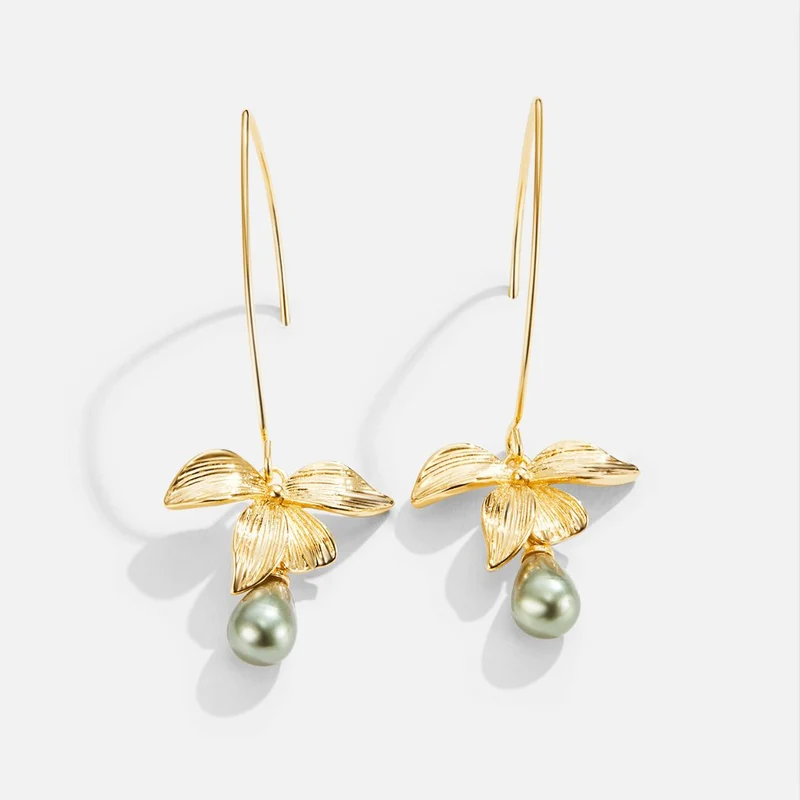 Jade Perle & Blüten Tropfen Ohrringe