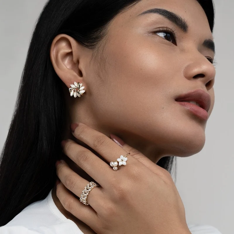 Opal Blüten Gold Ohrringe