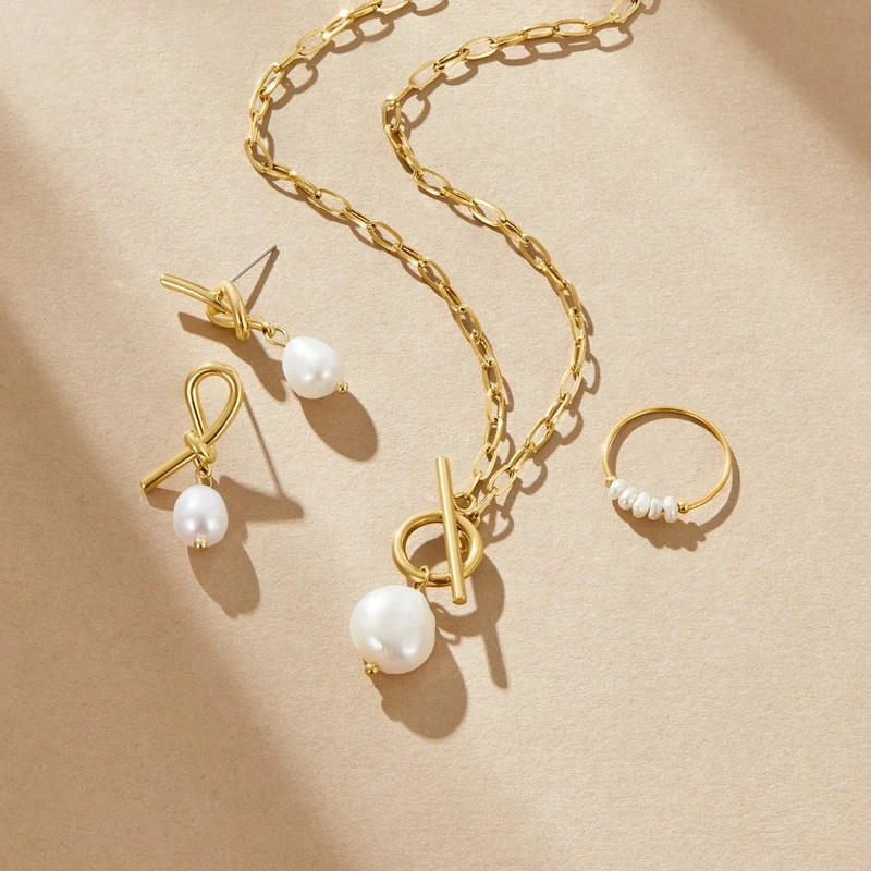 Eva Süßwasserperlen Goldkette