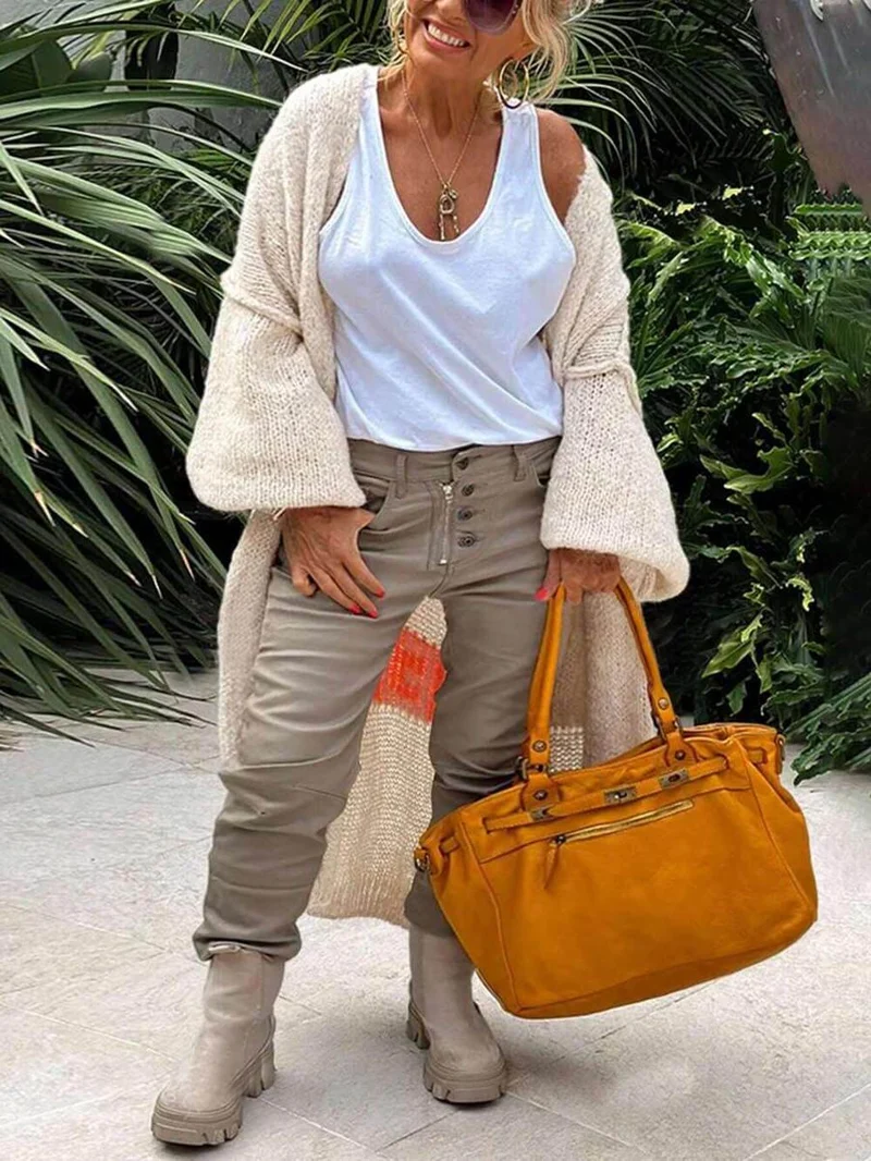 Lässiger großer Cardigan mit Herzmuster und Taschen