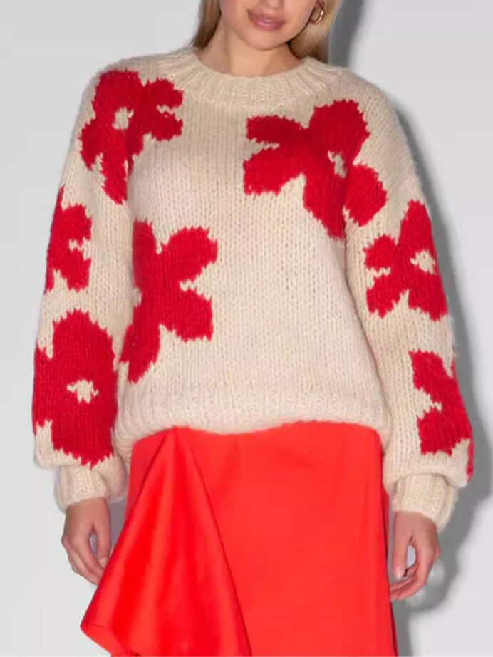 Alleskönner Rundhals Blumenpullover