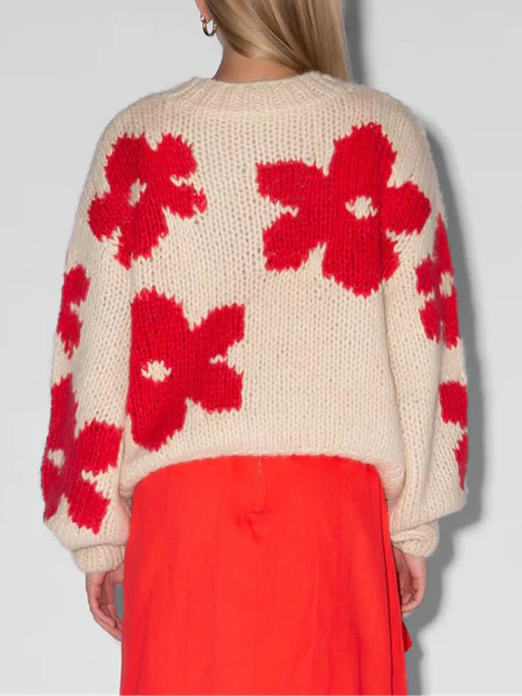Alleskönner Rundhals Blumenpullover