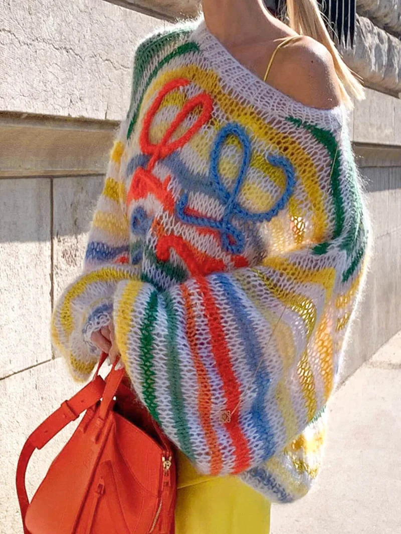 Regenbogen Kontrast Streifenpullover