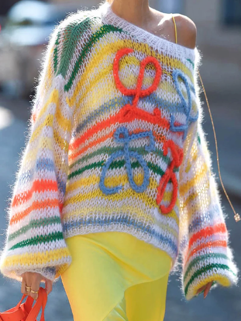 Regenbogen Kontrast Streifenpullover