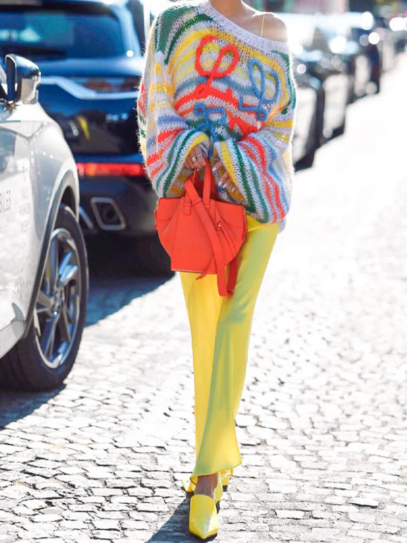 Regenbogen Kontrast Streifenpullover