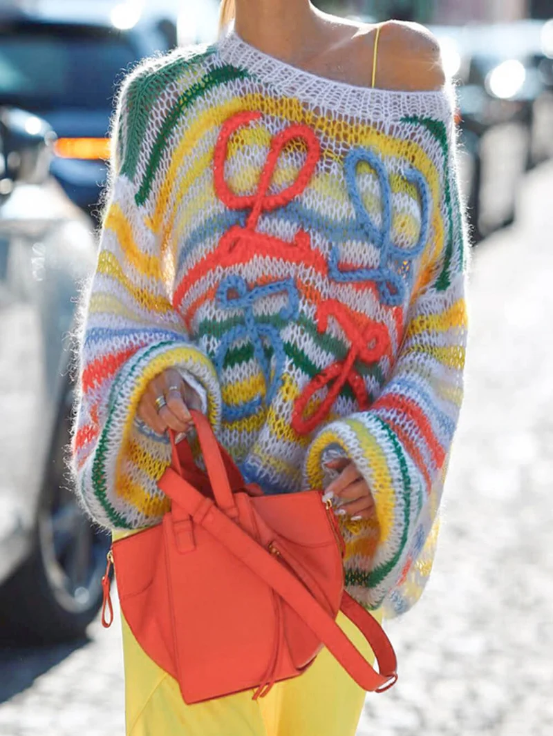 Regenbogen Kontrast Streifenpullover