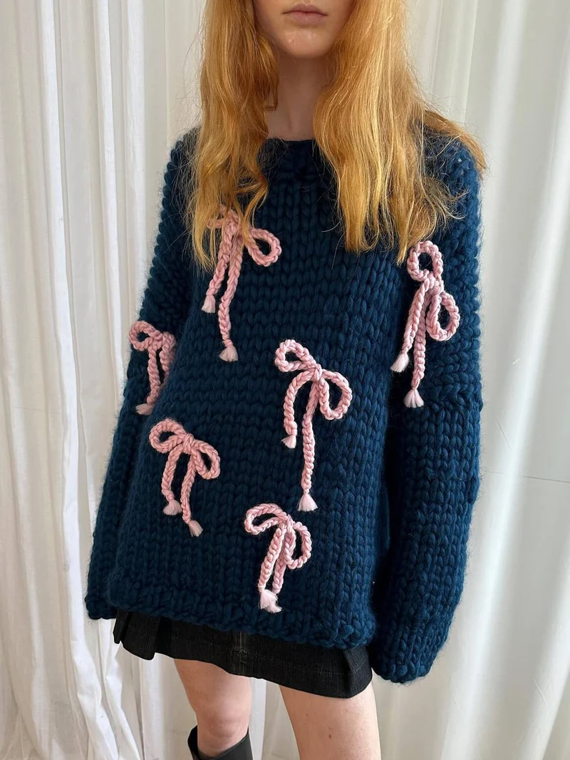 Exquisiter Bogen Crew Neck Lockere Pullover