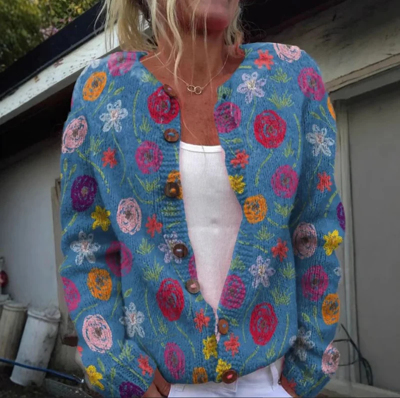 Tilda | Blauer Cardigan mit floralem Muster