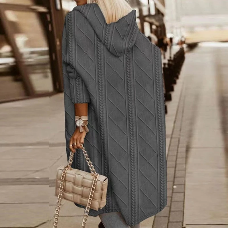 Cytheria – Langärmliger Cardigan mit Kabelstrick und Kapuze