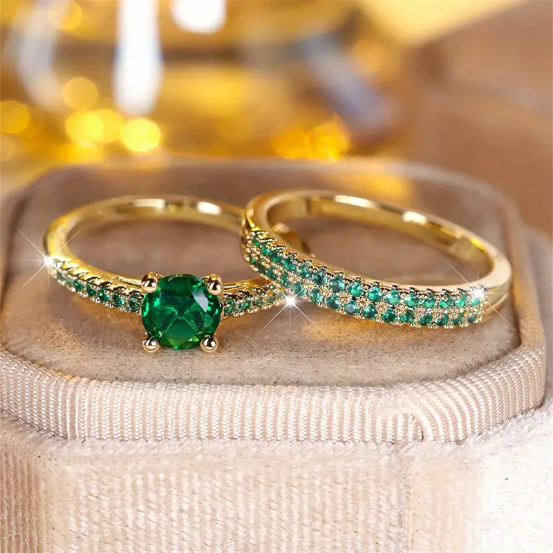 Delia® | Duo Serena Emerald Ring Set Gold