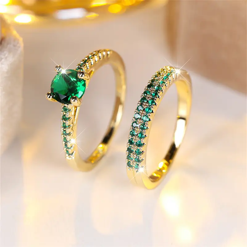 Delia® | Duo Serena Emerald Ring Set Gold