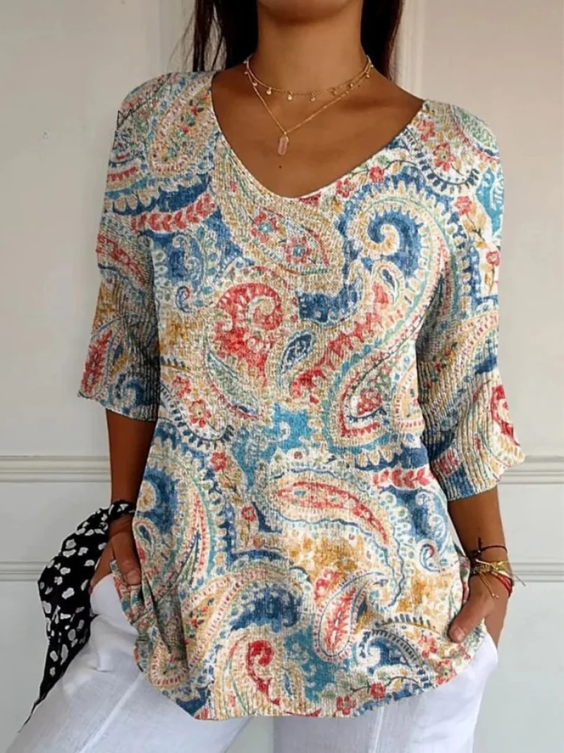 Norina® | Damen Vintage Ethnische Blumen Kunst Druck Lässiger Pullover Strick