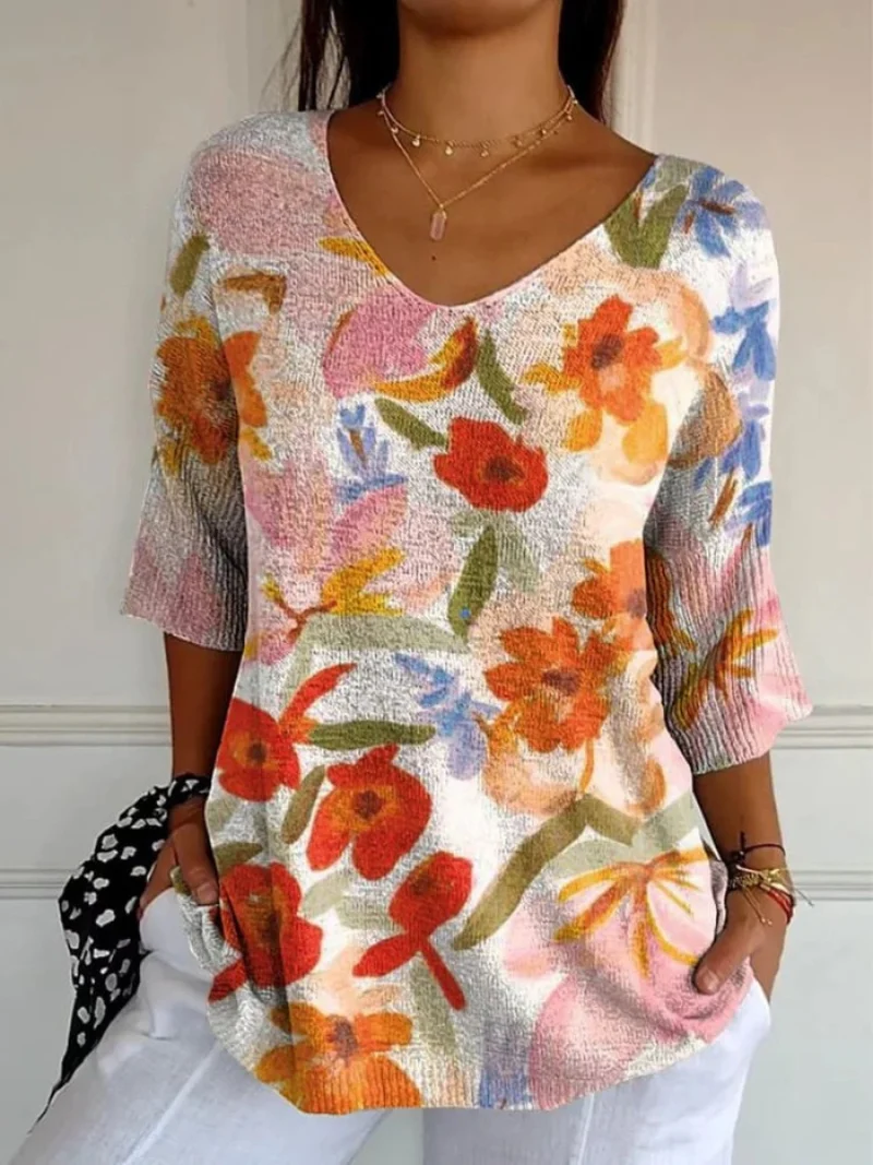 Ivette® | Damen Vintage Kunst Floral Lässiger Pullover Strick