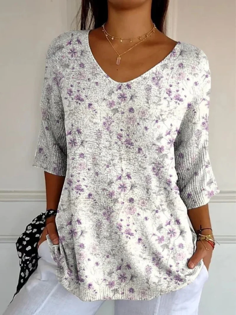 Darina® | Damen Vintage Floral Art Lässiger Pullover Strick