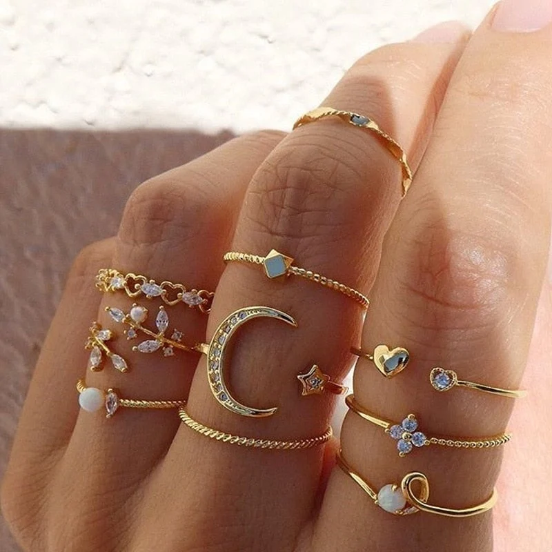 Celine® | 10er-Pack Bohemian Silber- und Goldringe