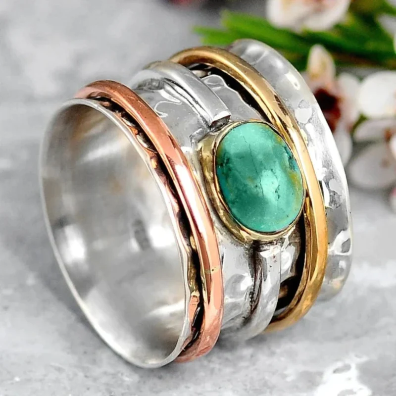 Amelie® | Vintage Gold- und Silberring mit Türkis