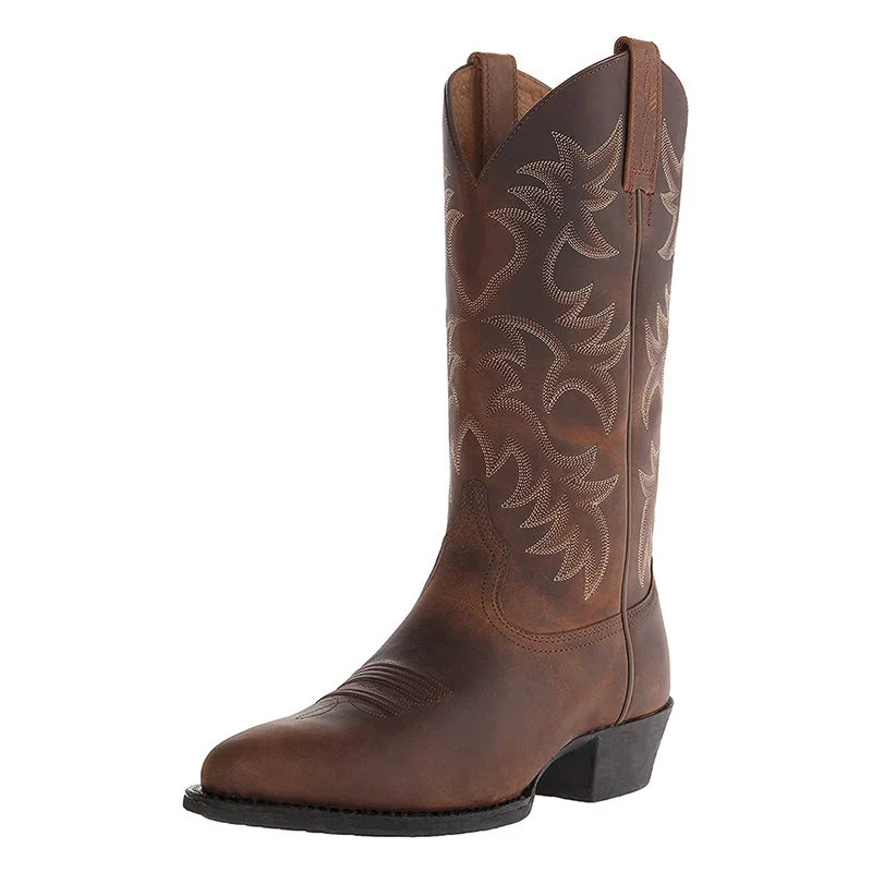 Damen Western-Cowboystiefel in Mittlerer Höhe mit Spitzem Zehenbereich und Dekorativer Ziernaht