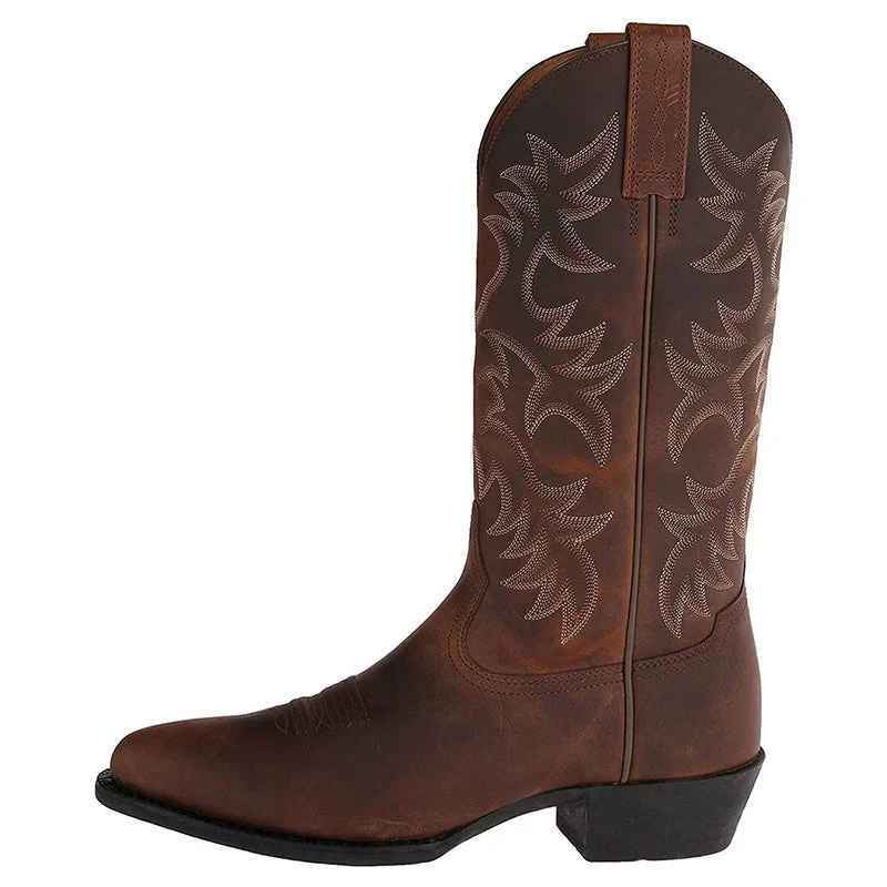 Damen Western-Cowboystiefel in Mittlerer Höhe mit Spitzem Zehenbereich und Dekorativer Ziernaht