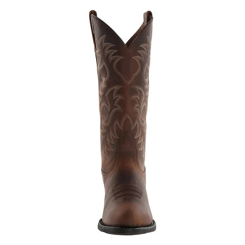 Damen Western-Cowboystiefel in Mittlerer Höhe mit Spitzem Zehenbereich und Dekorativer Ziernaht