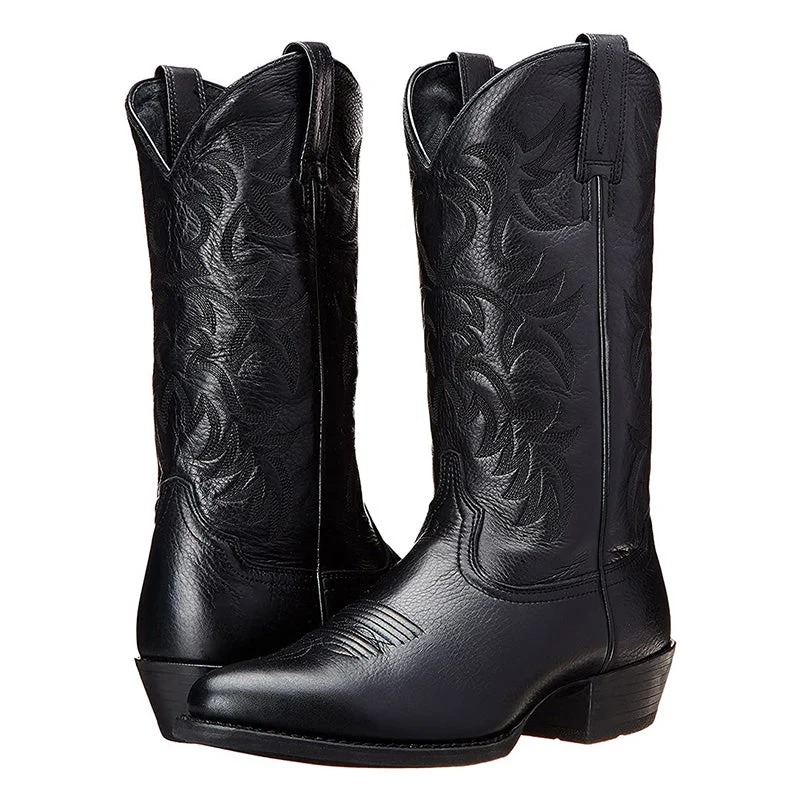 Damen Western-Cowboystiefel in Mittlerer Höhe mit Spitzem Zehenbereich und Dekorativer Ziernaht