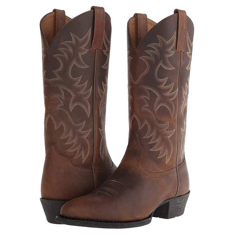 Damen Western-Cowboystiefel in Mittlerer Höhe mit Spitzem Zehenbereich und Dekorativer Ziernaht