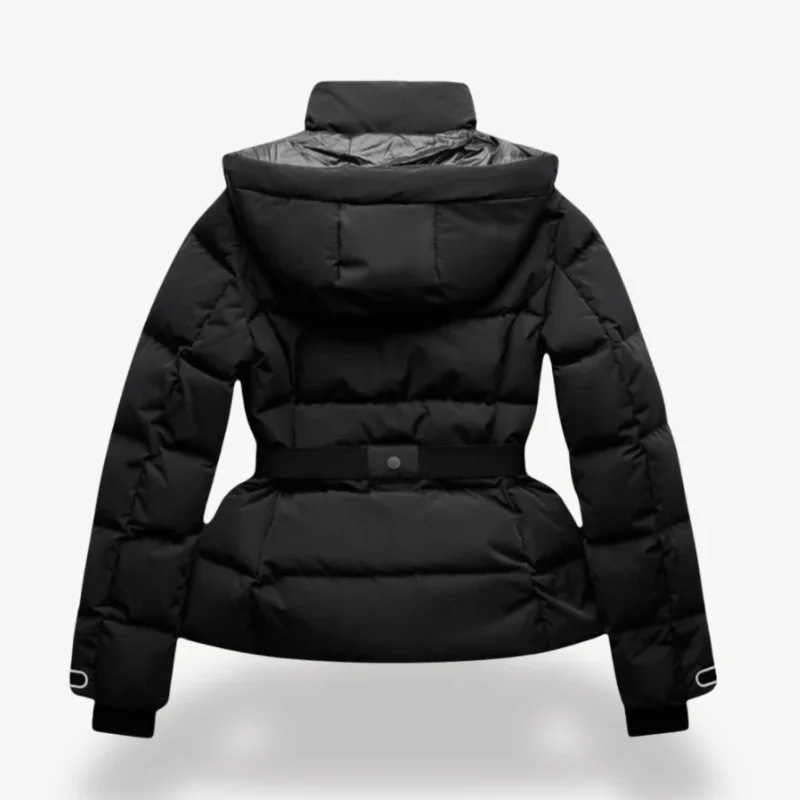 Pufferjacke mit Gürtel und Kapuze für Damen – Wasserabweisender Wintermantel mit hohem Kragen und verstellbaren Bündchen