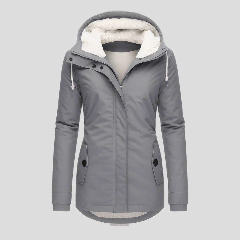 Winterjacke für Damen mit Kapuze und kuscheligem Futter – lange Ärmel