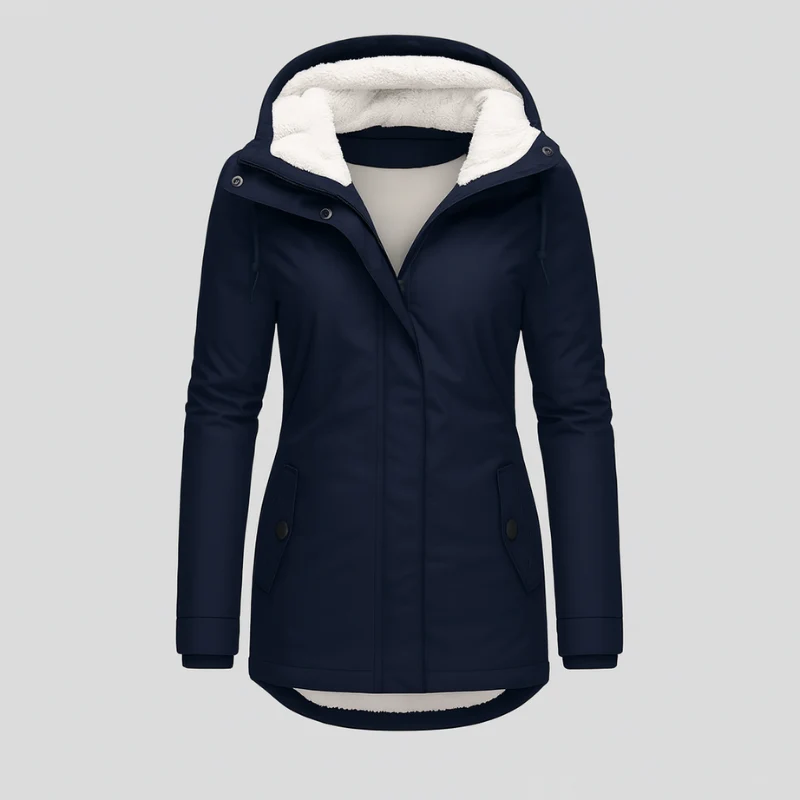 Winterjacke für Damen mit Kapuze und kuscheligem Futter – lange Ärmel