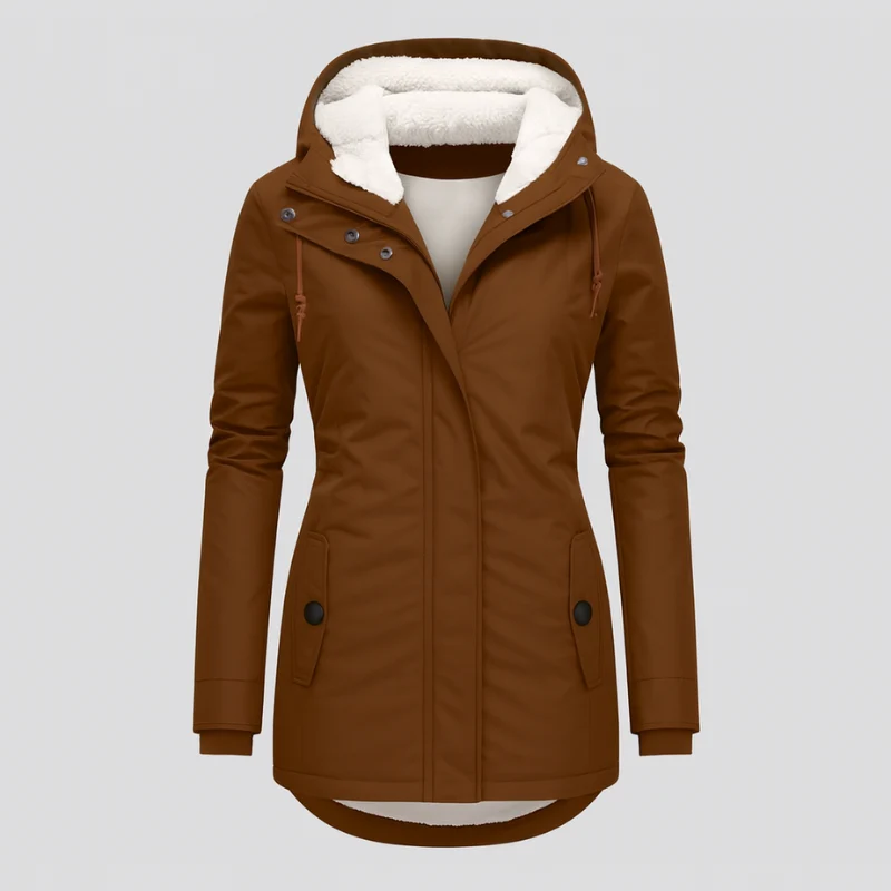Winterjacke für Damen mit Kapuze und kuscheligem Futter – lange Ärmel