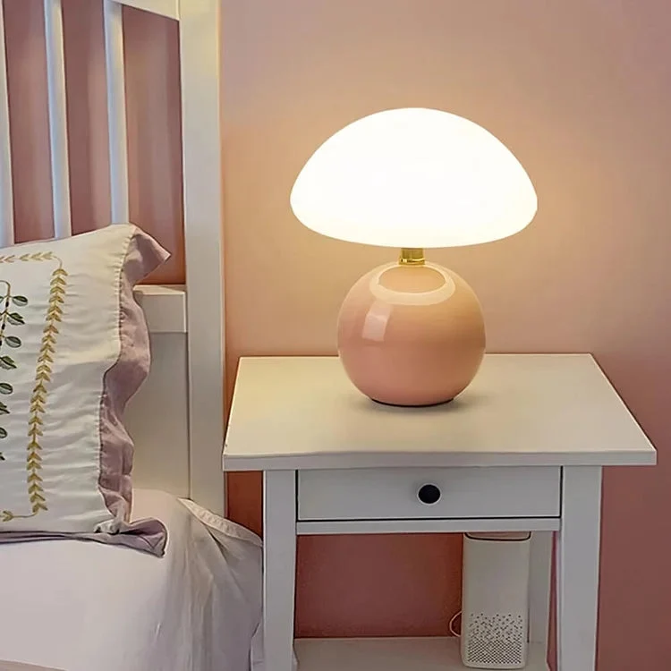 Französische Creme Tischlampe mit LED-Beleuchtung – Einstellbare Farben, Keramik, Durchmesser 20 cm, Höhe 22 cm