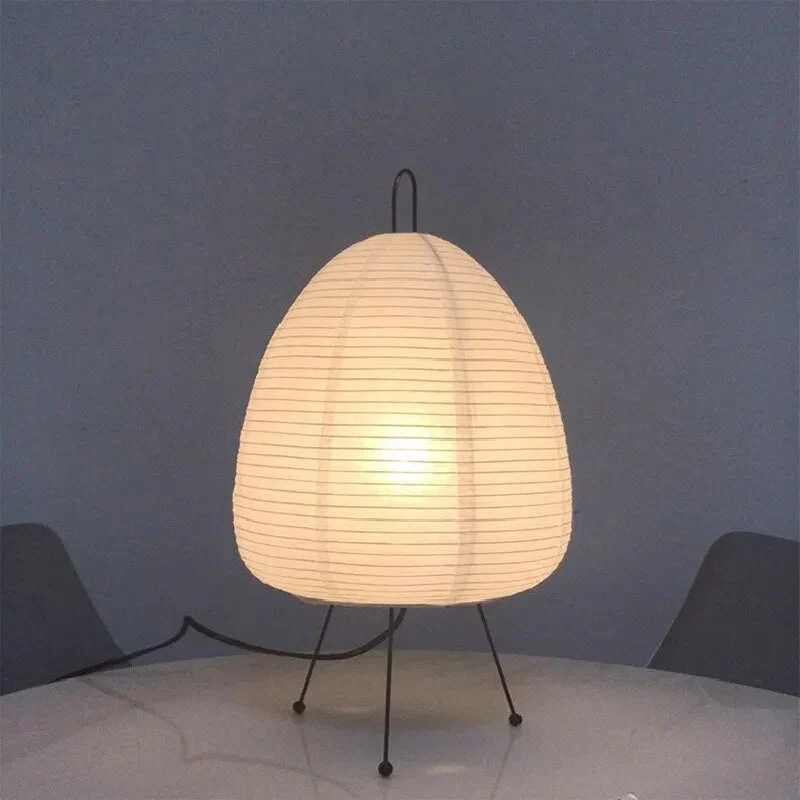 Japanische LED Tischlampe aus Reispapier – Dreibeinige Tischleuchte für Wohnzimmer und Schlafzimmer, 60 cm hoch, Weiß