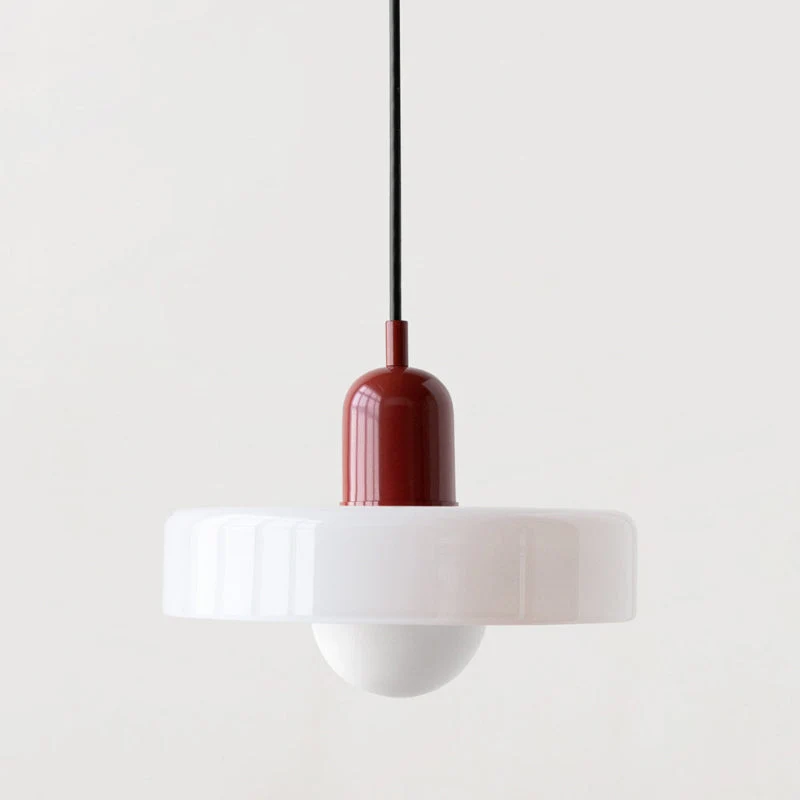 Bauhaus Pendelleuchte aus farbigem Glas für Esstisch – Moderne Hängeleuchte mit G9 Fassung, verstellbare Aufhängung, Ø25-35 cm